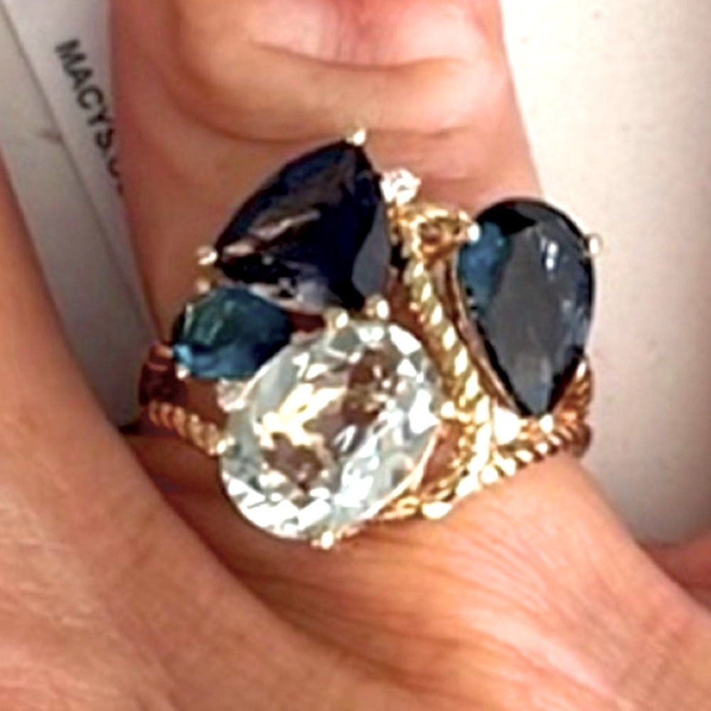 Classy Unique EFFY 6.75tcw Diamond & Topaz Amethyst Multi-Gemstone 14k Gold Ring